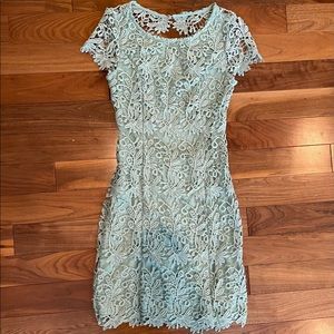 Lulu’s Romance Language Mint Green Backless Lace Dress